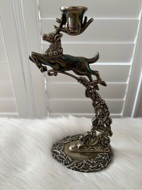 Vintage Godinger silver plated Reindeer Candle Holder